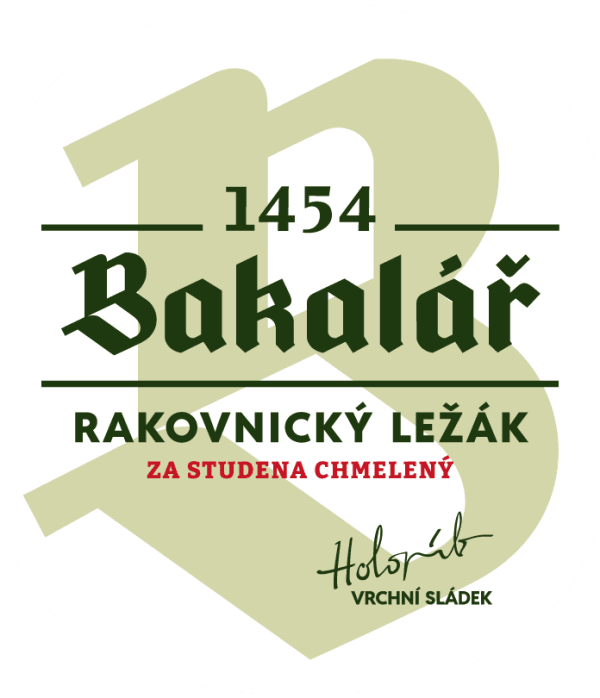 Etiketa piva Bakalář Rakovnický ležiak za studena chmelený
