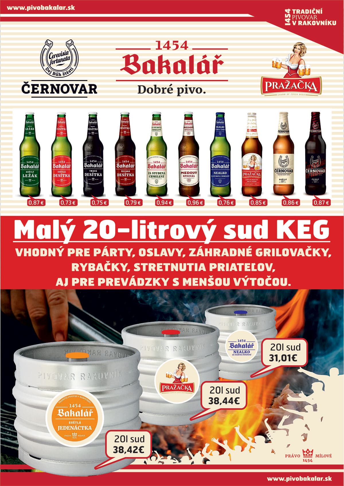 Malý 20-litrový sud KEG - vhodný pre párty, oslavy, grilovačky... Bakalář 11-tka, Pražačka, Nealko