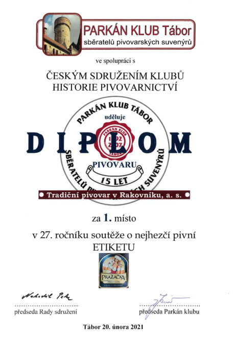 Najkrajšia pivná etiketa - 1.miesto v súťaži - Pražačka zimná edícia